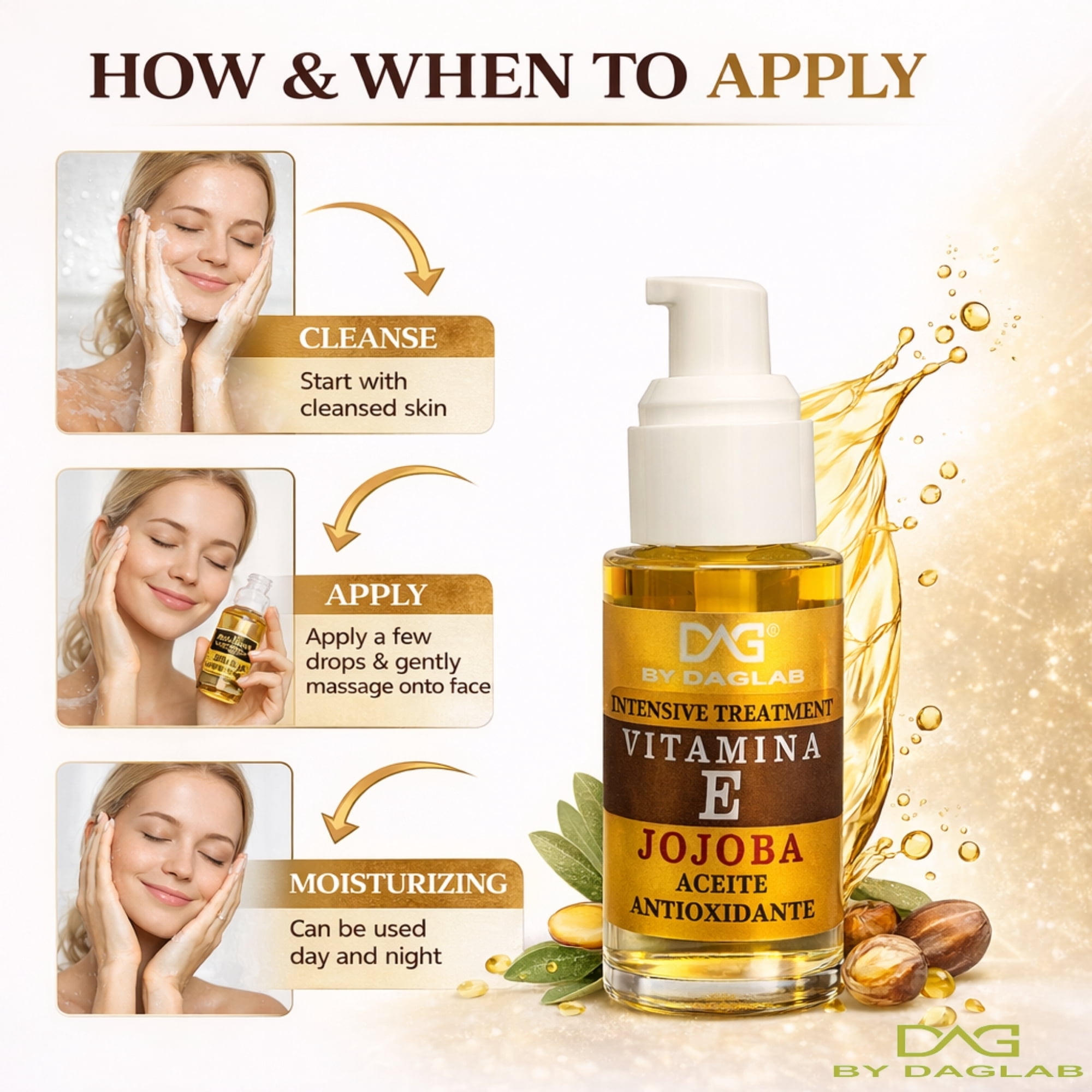 DAG by DAGLAB Vitamin E Face Oil with Jojoba, Lightweight Facial Oil, Hydrating Skin Care Oil for Daily Use, All Skin Types, 1.3 fl oz