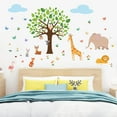 thumbnail image 4 of Cartoon Animals Wall Decals Tree Stickers Watercolor Elephant Wall Stickers Giraffe Nursery Vinyl Wall Art Lion Decor Fox Flamingo Art for Baby Kids Room Classroom Boys Girls Bedroom Colorful DIY, 4 of 8