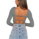 thumbnail image 2 of Sunloudy Suéter de color sólido para mujer, blusas cortas sin espalda de manga larga con cuello en V profundo, S / M / L / XL Sunloudy moda, 2 of 6