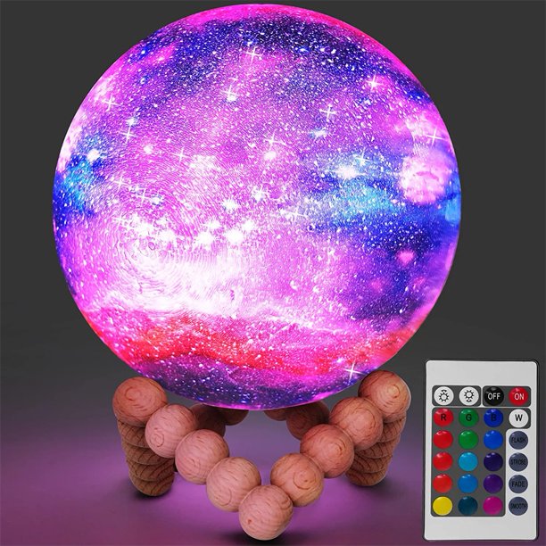 3D Print Color Changing Moon Lamp with Wood Stand, remote control and USB Adaptor,Star Light