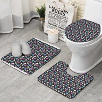 Dark Cartoon Unicorn Donut Ice Cream Pattern Bathroom Rugs Sets 3 Piece,Toilet Cover Set,Absorbent Non Slip Bathroom Mats Sets with U-Shaped Contour Rug Toilet Rug Set
