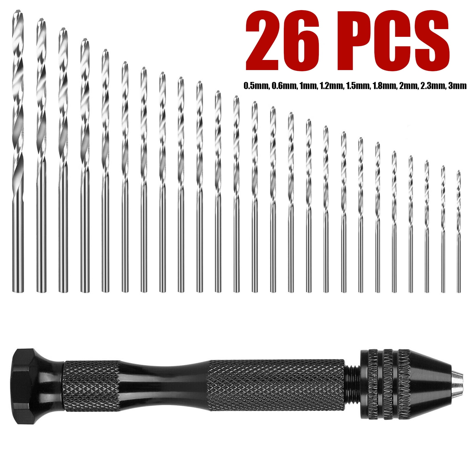 ALUED Mini Micro Drill Hand Bits 26 Pcs Set Small Manual Keyless Chuck