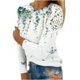 thumbnail image 2 of Royisotas Long Sleeve Women Tops Summer Floral Light Blue Casual Plus Size for Womens Shirts Crew Neck Loose Fashion Lace Splicing Tshirts, 2 of 4