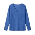 thumbnail image 3 of Smsaxvxz Sweaters for Women Lightweight Loose V-neck Long Sleeve Hollow Out Knit Pullover Tops Fall Fashion Blouse Blue L, 3 of 9