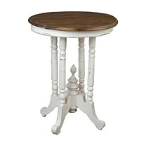Round End Table Solid Wood Accent Table Distressed Finish Fully Assembled Small Space Table