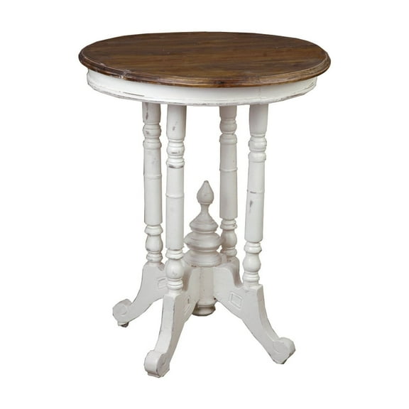 Round End Table Solid Wood Accent Table Distressed Finish Fully Assembled Small Space Table