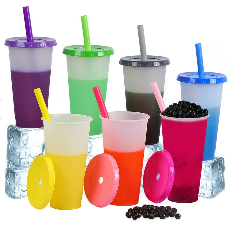 32oz Reusable Cold Cups with Lids & Straws for Adults & Kids