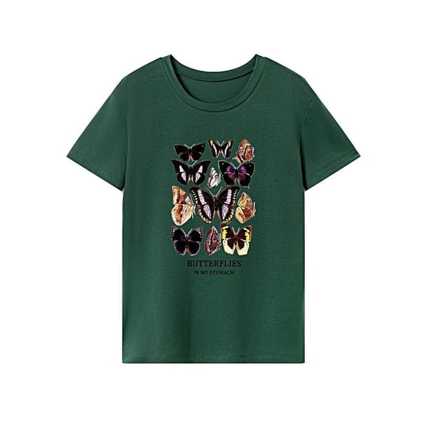 Camiseta para mujer, camisa de cuello redondo, disfraz sencillo, camiseta básica moderna para viajes y excursiones SG