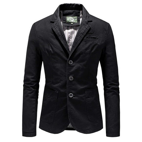 Men's Suit Jacket 100% Cotton Washed Retro Single Breasted Blazer Slim Long Sleeve Outwear Wedding Formal Coat