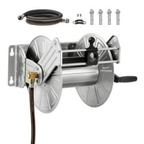 KFFKFF Wall-Mounted Garden Hose Reel, Fits 150 ft 5/8-inch Hose, Durable Stainless Steel Construction, Outdoor Manual Winder with Brass Connector & Hose Guide, Space-Saving Design for Lawn, Yard