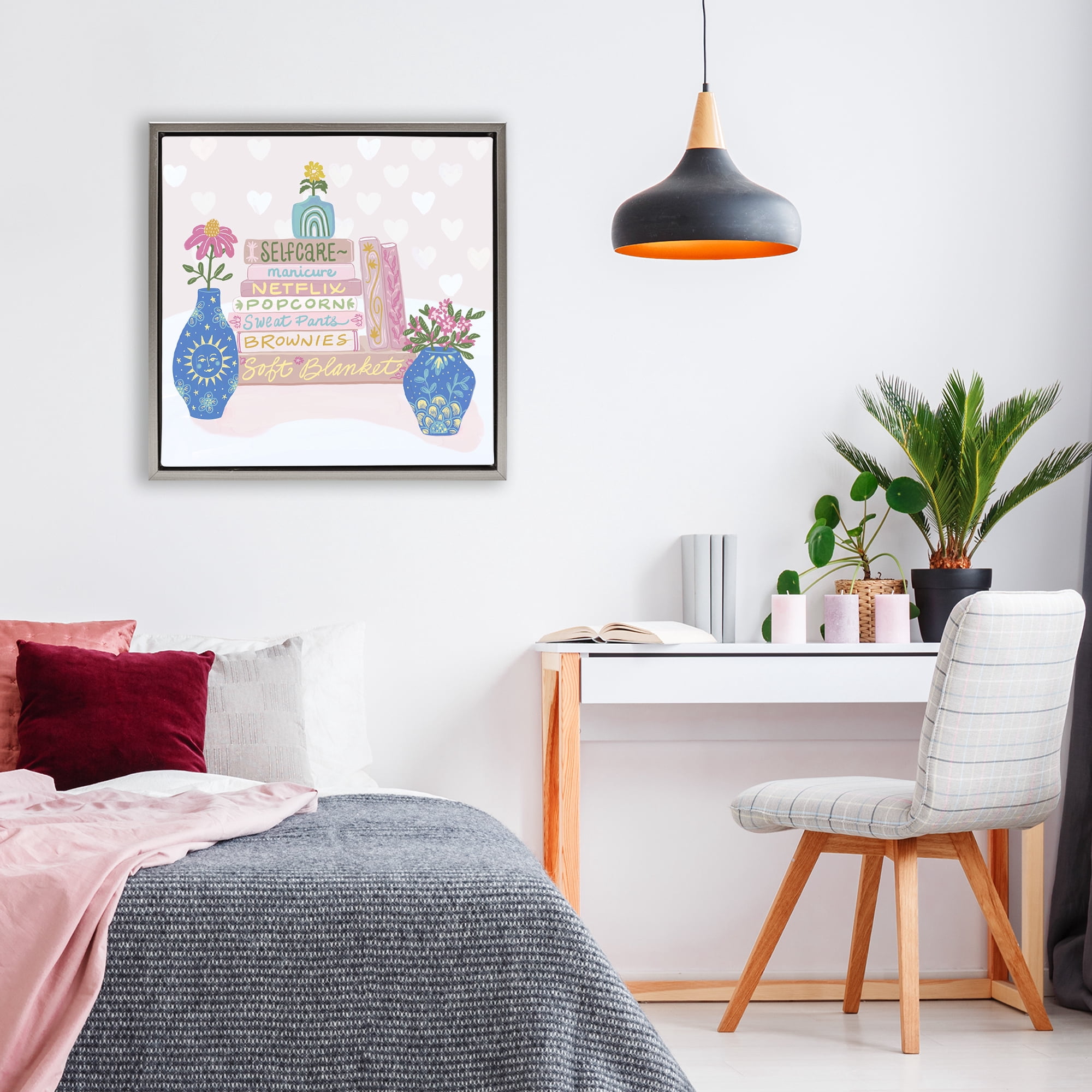 Stupell Industries Cozy Boho Self Care Books Gray Framed Floater Canvas Wall Art, design by Connie Summers