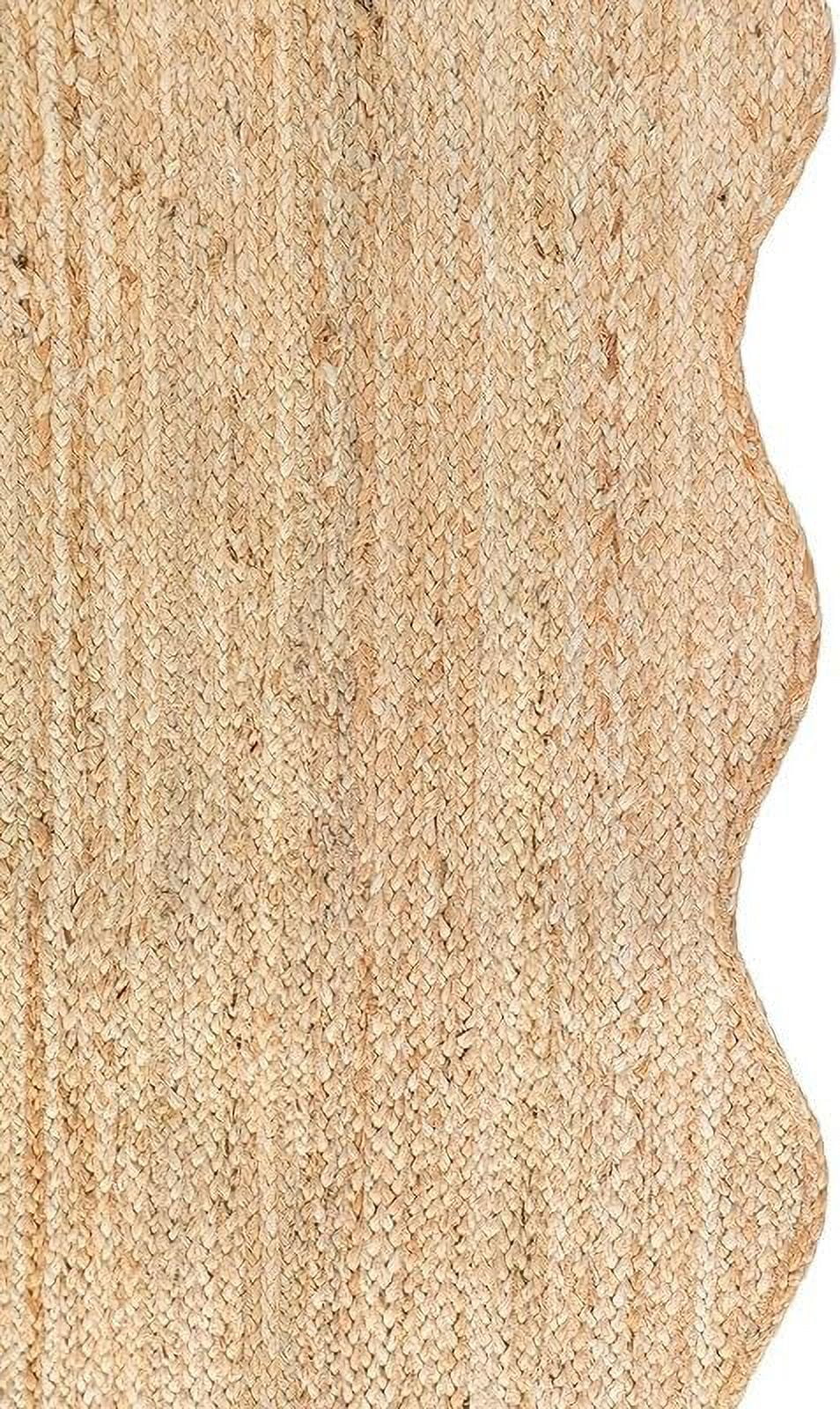 KLAVATE Natural Jute Wave Edge Hand Braided Scalloped Farmhouse Entryway Jute Rug
