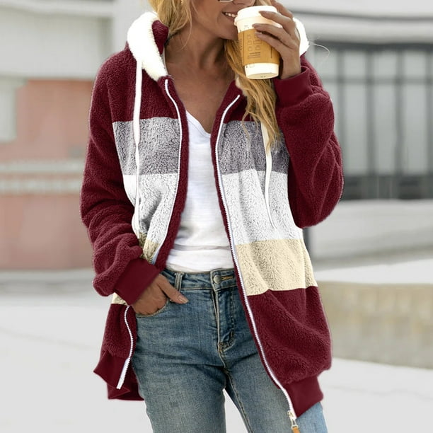 Gibobby Chamarra mujer Abrigo de Mujer Chaqueta de Felpa Fleece Casual a Cuadros Abrigo de Invierno Solapa Manga Larga Color solido Chaqueta de Invierno Vino G Walmart en linea