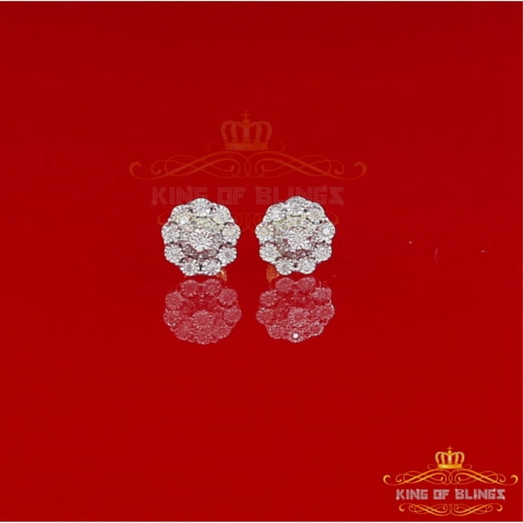 King of Bling's 10K Real Yellow Gold with 0.20CT Real Diamond Men's/Women's stud Floral Earrings