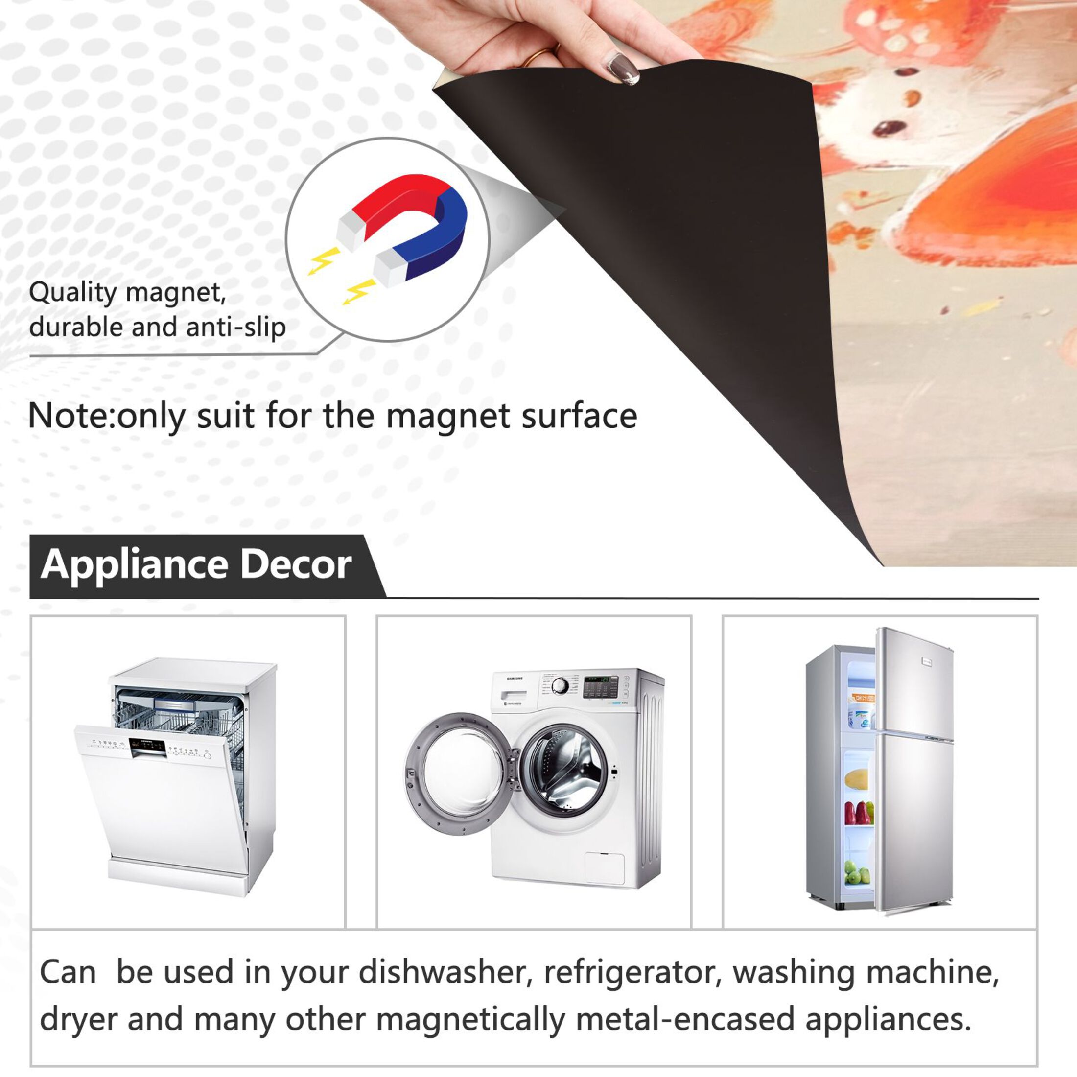 Dishwasher Magnetic Sticker 23x26 Inch Refrigerator Magnetic Sticker Washing Machine Magnetic Sticker Kitchen Panel Magnetic Sticker Home Decor White Cartoon Monster