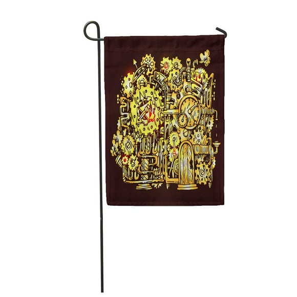 POGLIP Abstract Beautiful Mechanical Steampunk Drawing Blueprint Circle Connection Construction Garden Flag Decorative Flag House Banner 28x40 inch