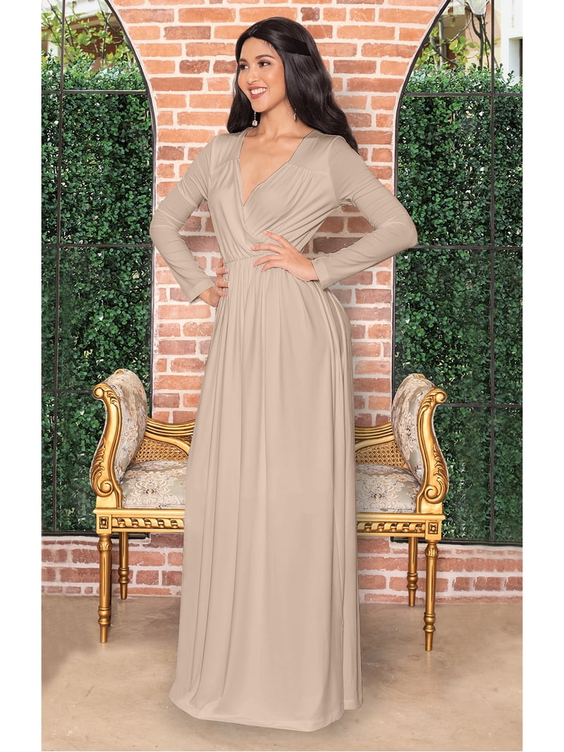 knee length dresses for ladies Long Sleeve Maxi Dress - Nude main image 1