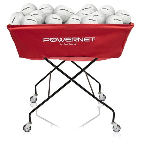 PowerNet XL Volleyball Wheeled Cart, Portable Hammock Ball Cart, Collapsible Rolling Volleyball Training Equipment Basket, Indoor and Outdoor Basketball Holder, Multisport Ball Caddy