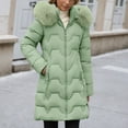 thumbnail image 2 of Cnbwig Parkas for Womens Fashion Shirts Mid Length Winter with Detachable Hood Waist Drawstring Warm Thickened Padded Coat Solid Color Ladies Winter Parkas Green XL, 2 of 6