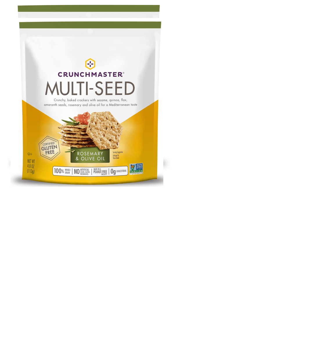 Crunchmaster, Crackers Multi Seed Rosemary Olive Oil Gluten Free, 4 Ounce 2BAGS