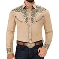 thumbnail image 6 of FINALGANG Mens Cowboy Floral Embroidery Shirt Long Sleeve Snap Button Shirt With Contrast Stitching Bust Pockets For Festival Daily Wear Khaki XXXL, 6 of 6