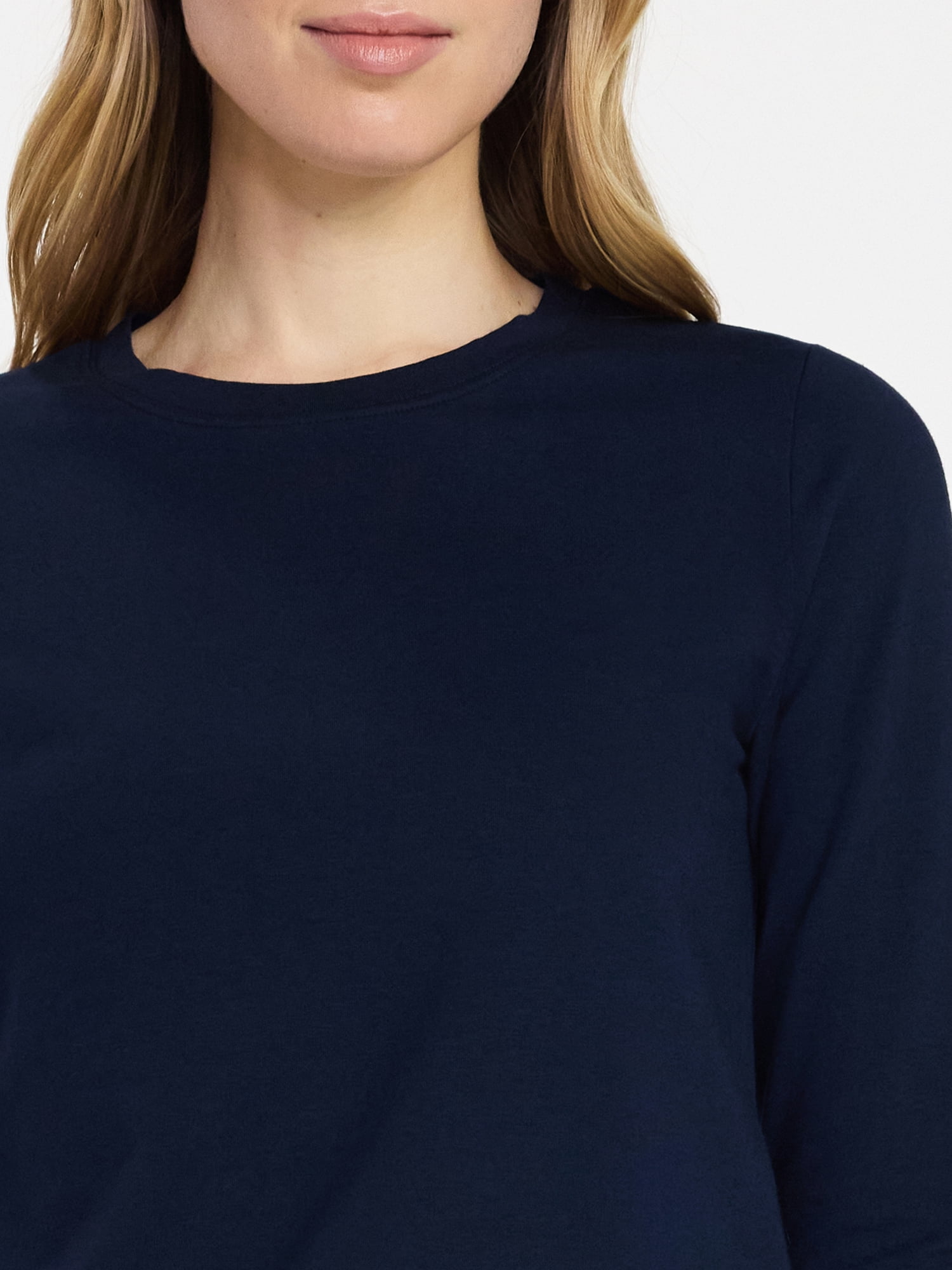 Time and Tru Women's Slim Crewneck Tee with Long Sleeves, Sizes XS-XXXL