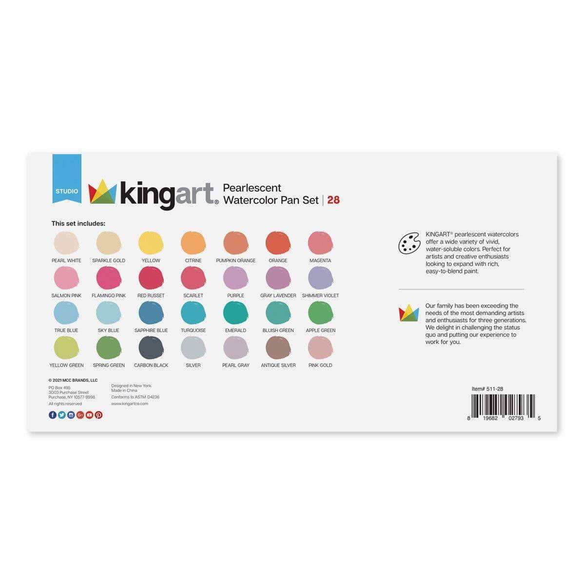 KINGART Watercolor Pan Set, Pearlescent Colors, 21 Unique Shades & Paint  Brush