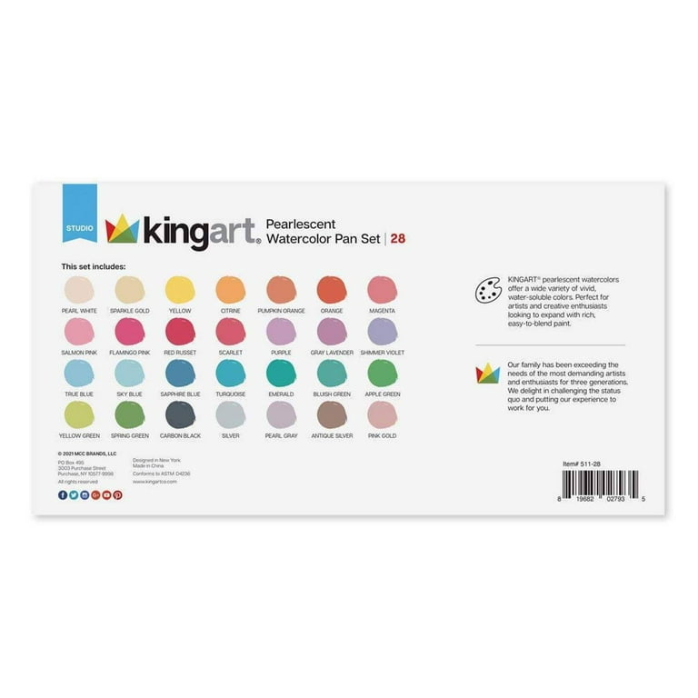 KINGART® Watercolor Pan Set, Pearlescent Colors, 21 Unique Shades & Paint  Brush