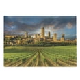 thumbnail image 1 of Italy Cutting Board, Vineyards of San Gimignano Tuscany Historic Architecture Dramatic Sky Clouds, Decorative Tempered Glass Cutting and Serving Board, Large Size, Green Apricot Blue, by Ambesonne, 1 of 1