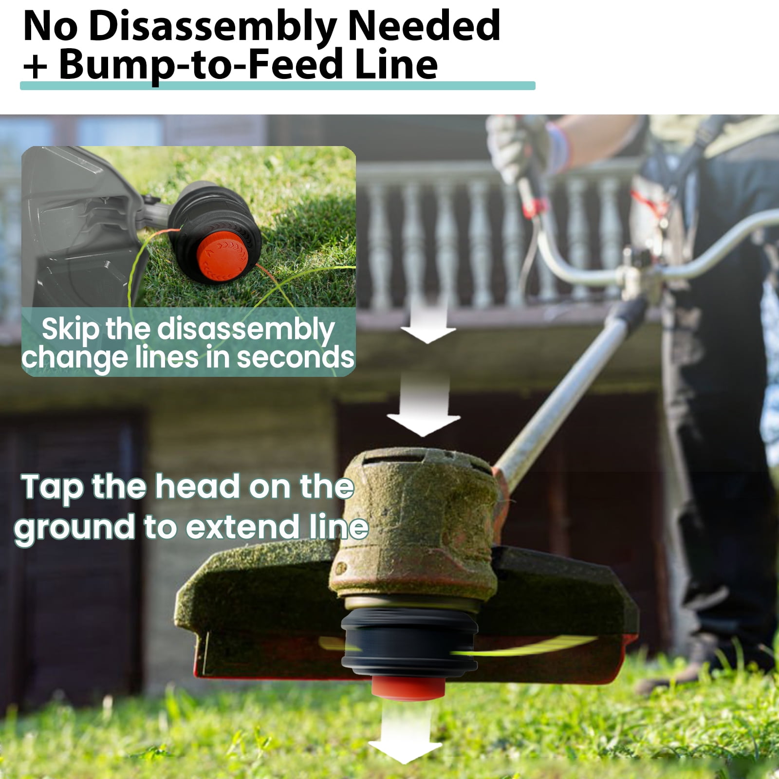 Universal Weed Eater Head, Speed Feed Trimmer Head String Trimmer Head Weed Wacker Head Replacement for Echo, Ego, Dewalt, Stihl, Husqvarna Trimmer Weed Eater, with 14FT/0.095 Trimmer Line-Orange