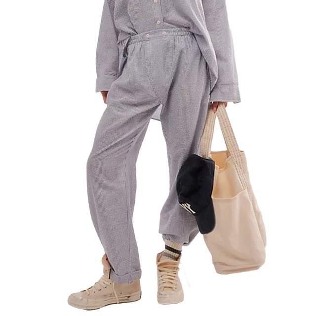 xiaxaixu Pantalon de Mode pour Femmes à Rayures Taille Haute Élastique Printemps Été Décontracté