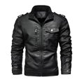 thumbnail image 3 of WIZUTIZ Men's Leather Jacket Solid Color Motorcycle Vintage Zipper Pocket Long Sleeve Hoodless PU Coat for Winter Casual Daily Outdoor Mens Fashion, 3 of 8