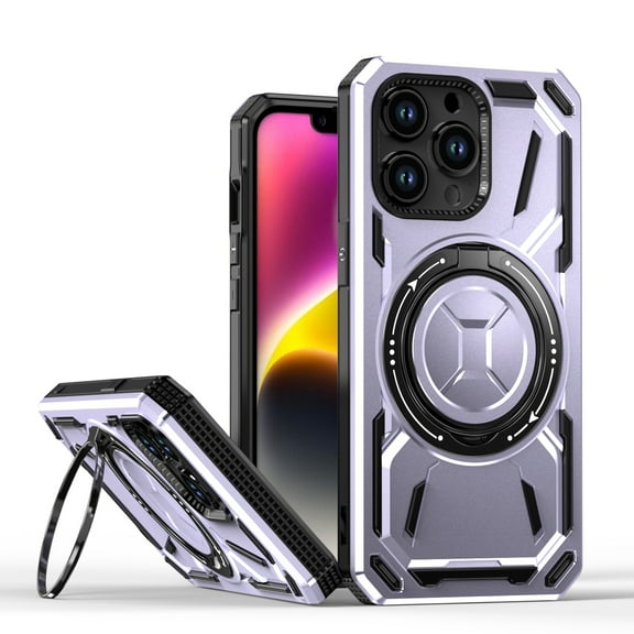 ShellTech for iPhone 13 Pro is a rugged shock-absorbing case with a ring stand and a metal plate for magnetic car mounts,Purple