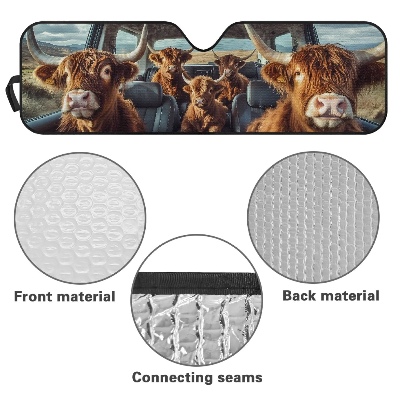 HUIACONG Brown Cow Windshield Sun Shade for 2007-2023 Wrangler Rubicon Sahara TJ JK JKU 2 & 4 Door-Blocks UV Rays Sun Visor Protector,Car Sun Shade Keep Your Vehicle Cool