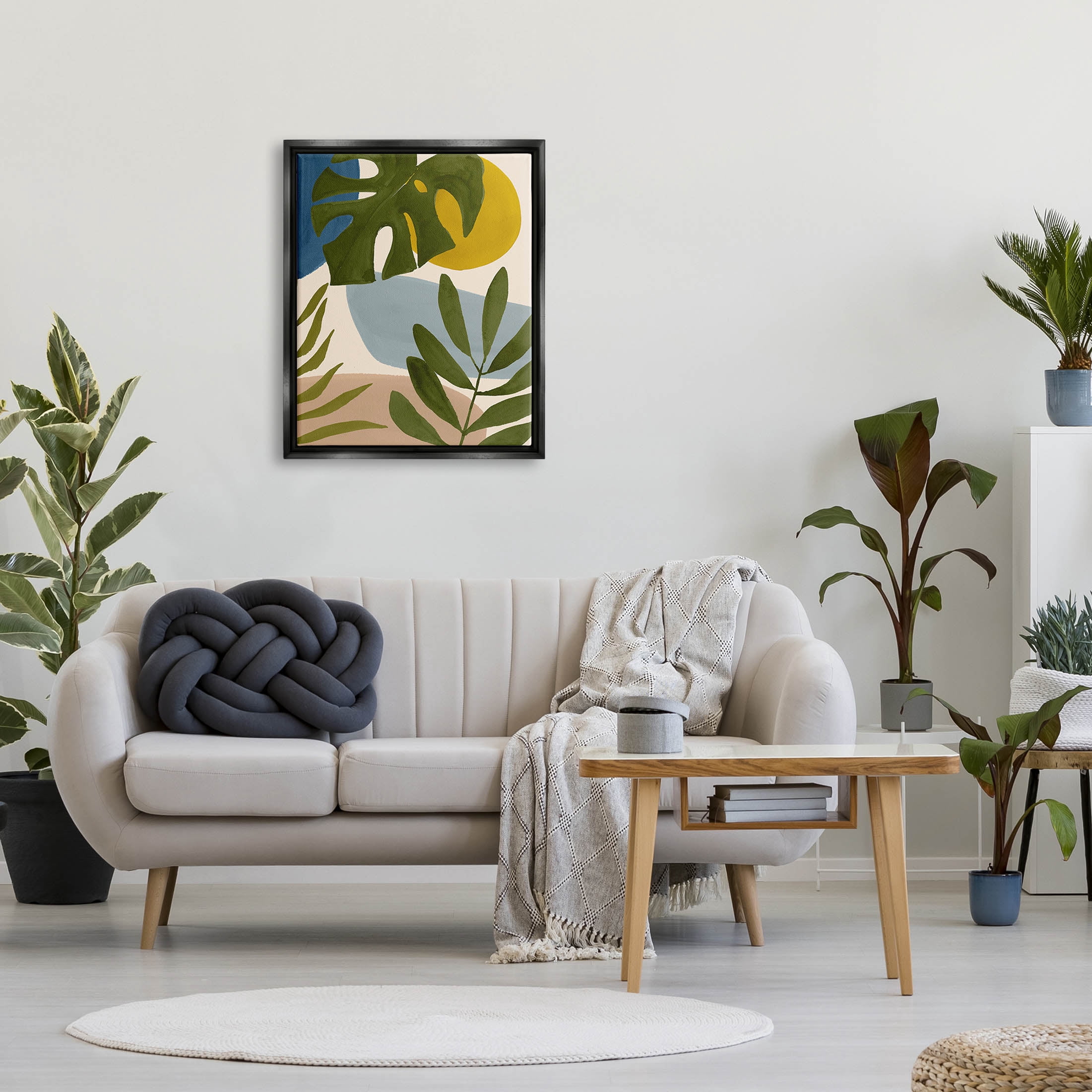 Stupell Industries Tropical Mixed Monstera Leaves Graphic Art Jet Black Floating Framed Canvas Print Wall Art, Design by Victoria Barnes