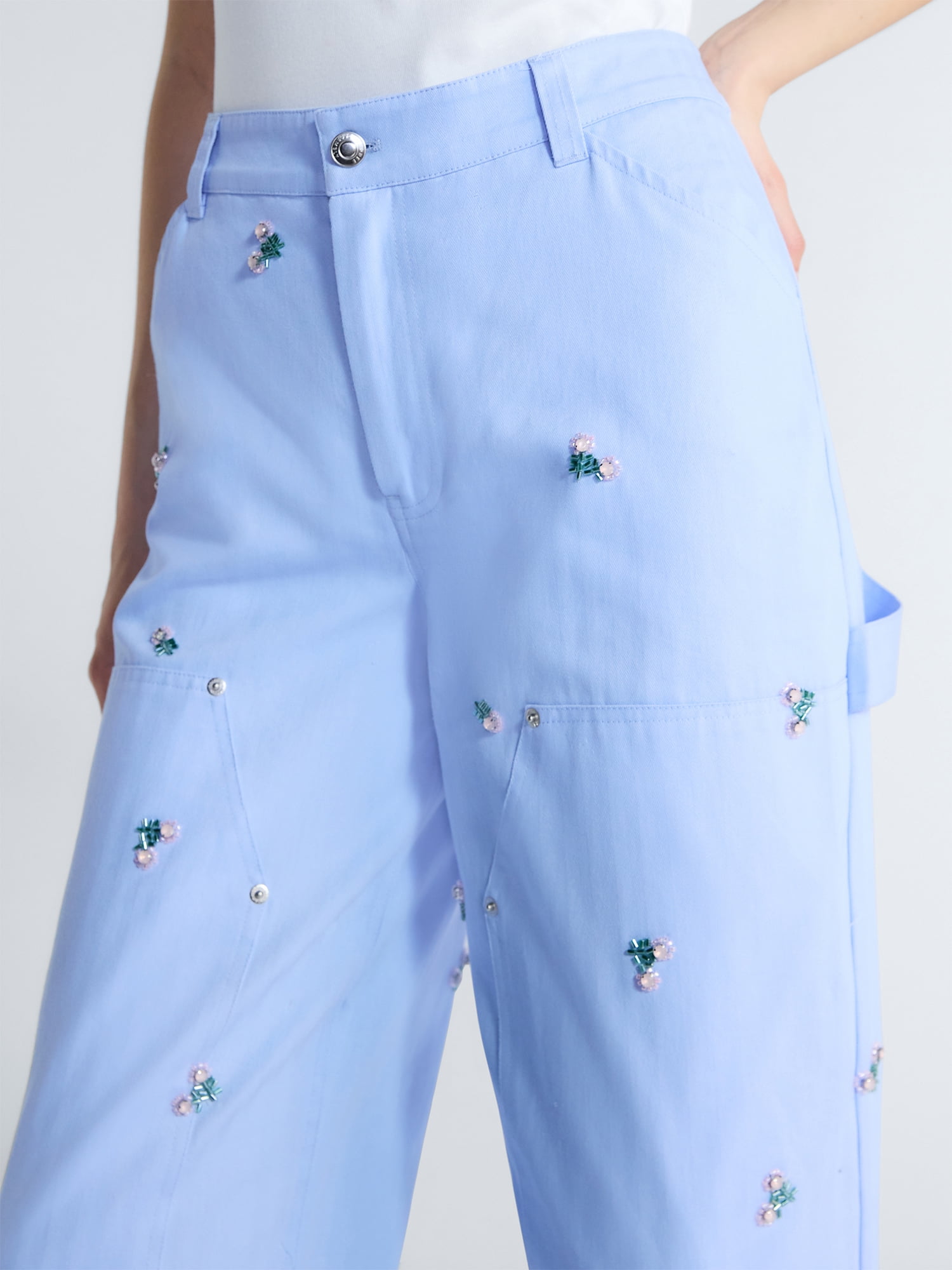 Free Assembly Women's and Women’s Plus Embellished Cotton Carpenter Pants, 30" Inseam, Sizes 0-28W