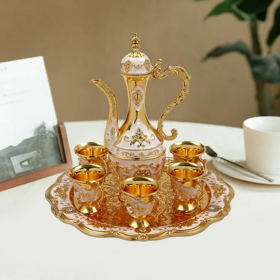 Miumaeov Turkish Tea Set Wine Kettle Cups Vintage Turkish Pot Set with 6 Cups & Tray for Tea Coffee 250ml