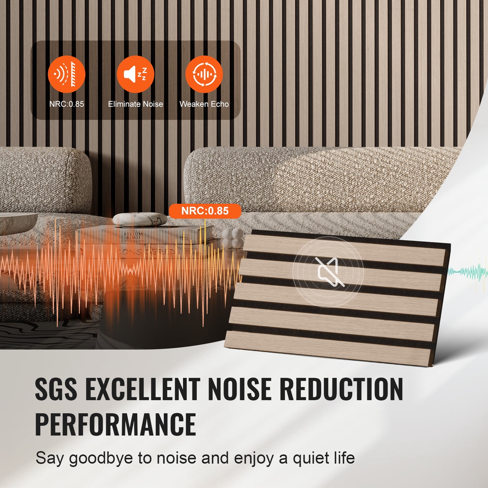 VEVOR Wood Slat Acoustic Panels, 7.9 x 94.5 inch, MDF Accent Wooden Wall Panels for Modern Interior Wall Decor, Faux Wood Wall Board Panels for Noise Reduction, Silver Wood