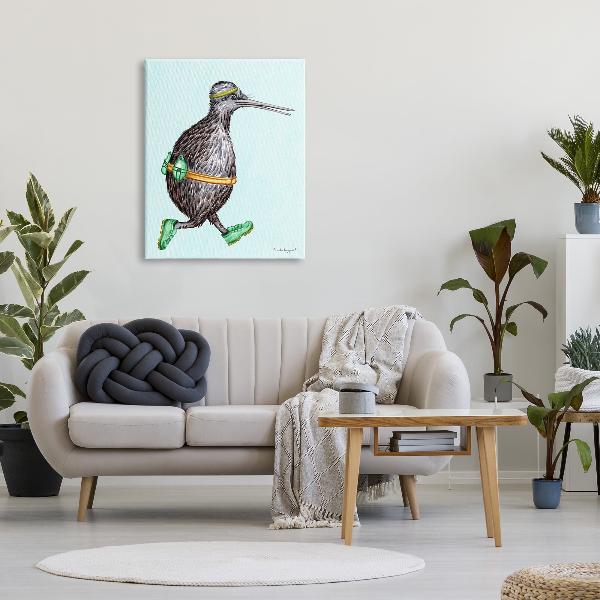 Stupell Industries Kiwi Bird Jogging Exercise Clothing Sneakers Illustration Graphic Art Gallery Wrapped Canvas Print Wall Art, Design by Amelie Legault