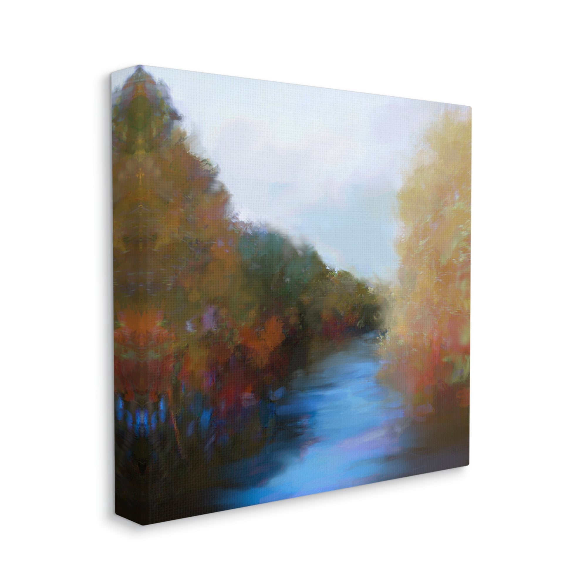Stupell Industries Flowing River Nature Trees Foliage Coastal Painting Gallery Wrapped Canvas Print Wall Art