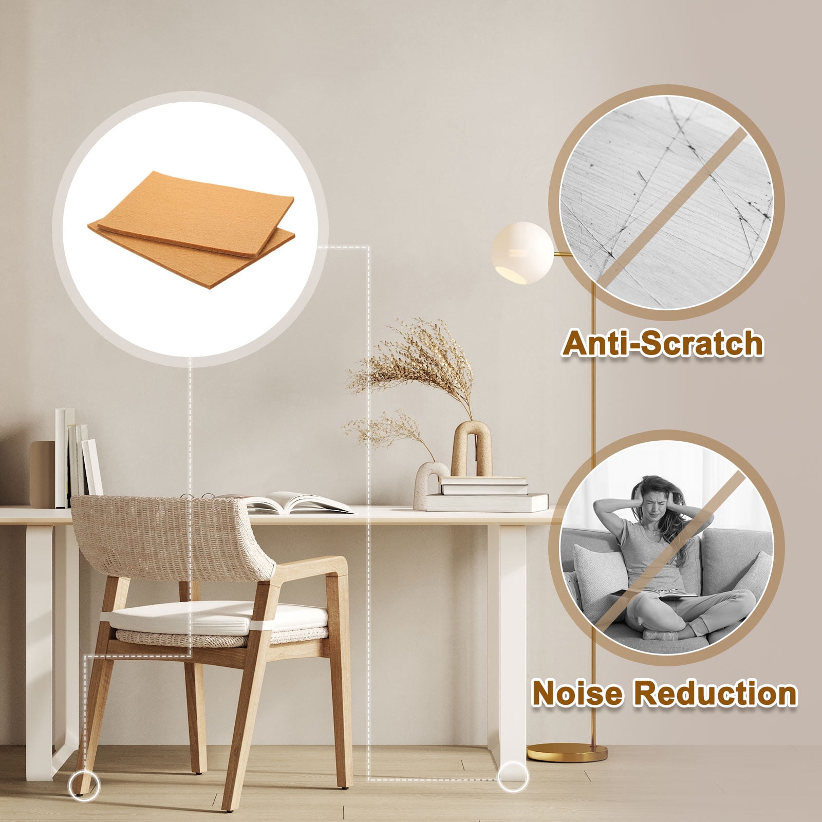 Felt Furniture Pads, 24Pack 7.87" x 5.91" Adhesive Backed Felt Non-slip Anti-scratch Chair Leg Protectors for Protecting Hardwood Floor, Light Brown