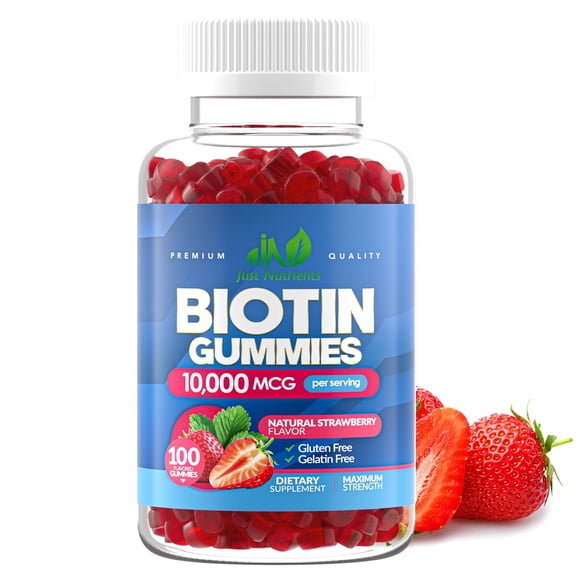 Biotin 10,000 mcg Gummies for Women & Men - Extra Strength - 100 Count