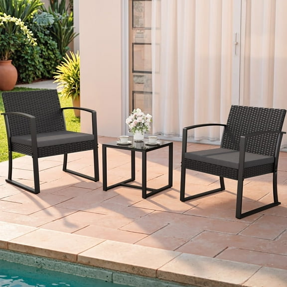 Devoko 3 Pieces Patio Furniture Set, Bistro Chairs with Coffee Table Set, Outdoor Wicker Bistro Set for Garden