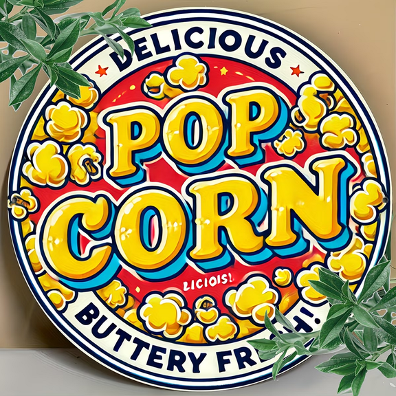 2D Aluminum Popcorn Metal Sign, Vintage Style Butter Fresh Wall Decor, Suitable for Home, Kitchen, Bar, Cafe, Waterproof, Heat and Cold Resistant - Man Cave Decor or Thanksgiving Gift 8X8 Inches