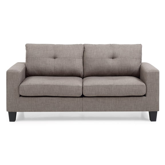 Contemporary Home Living Square Arm Twill Tufted Straight Sofa - 71" - Gray