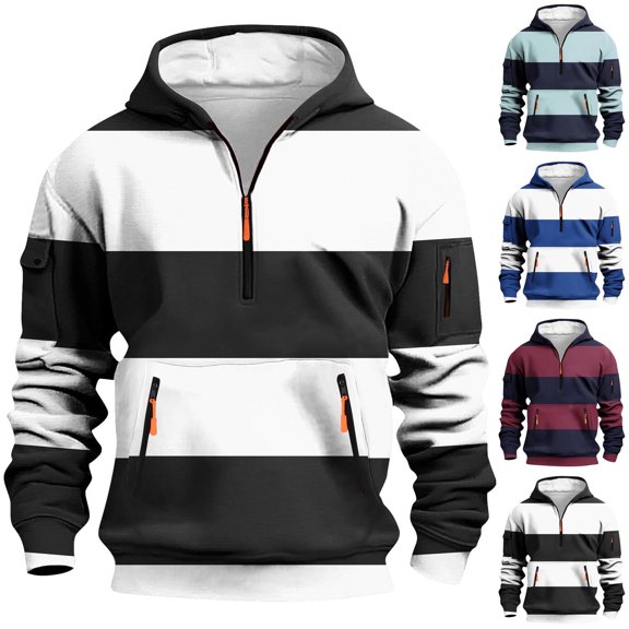 Goodtrade8 Big and Tall Hoodies for Men Zip Pullover Sweatshirt Color Block Casual Hooded Pocket Long Sleeve Men Sweatshirt Hoodie
