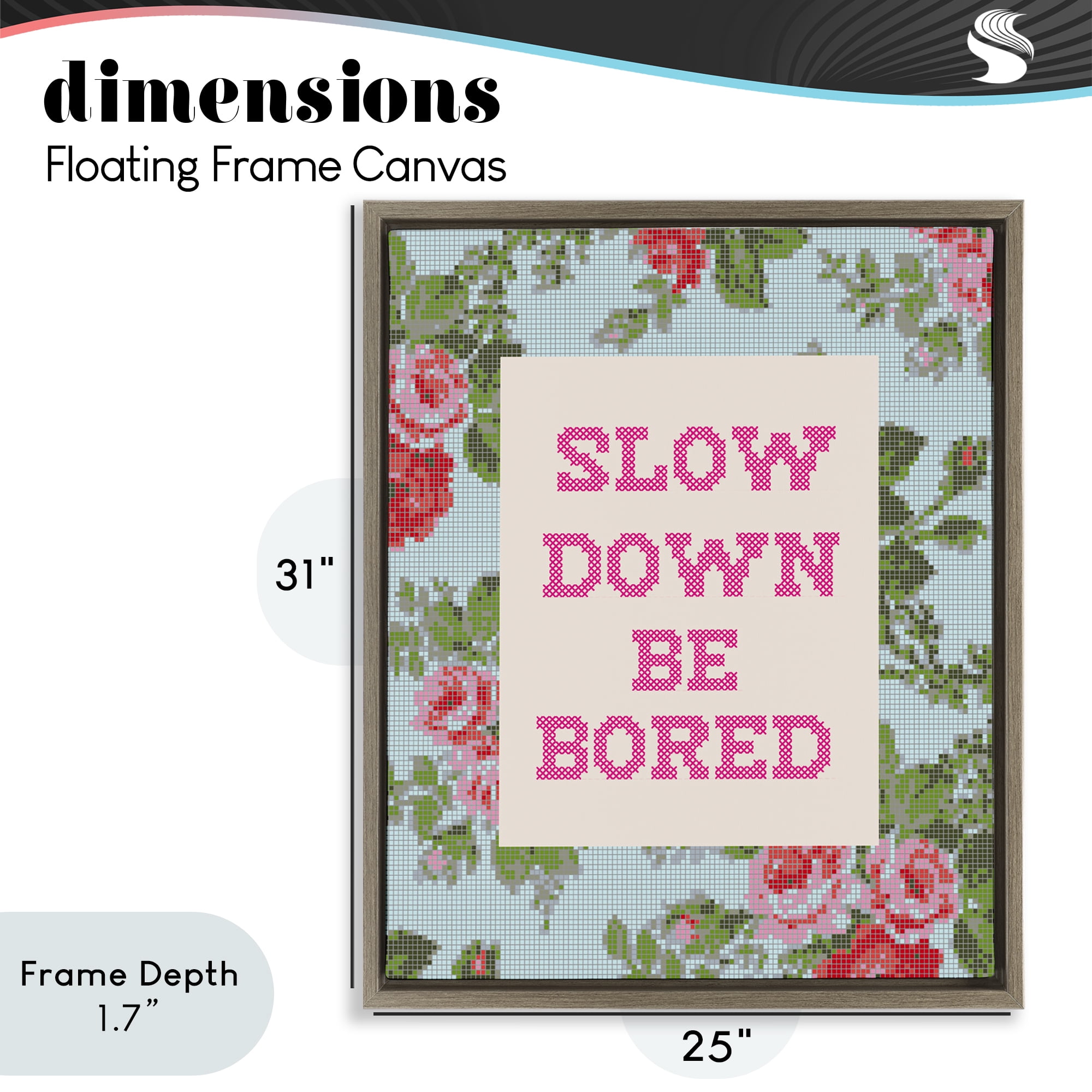 Stupell Industries Slow Down Be Bored Faux Cross Stitch Brown Framed Floater Canvas Wall Art, design by Lil' Rue