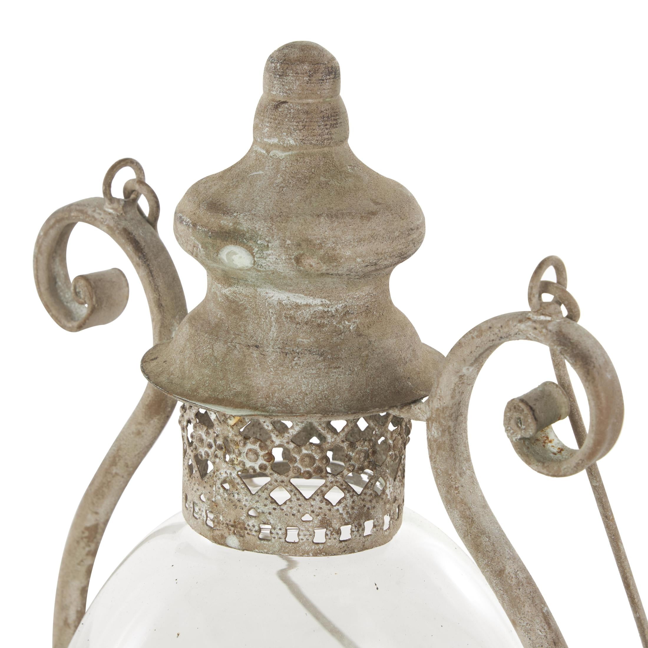 DecMode Bronze Metal Scroll Decorative Candle Lantern with Arched Handle