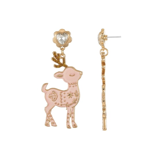 Holiday Time Pink Reindeer Earrings, 1 Pair