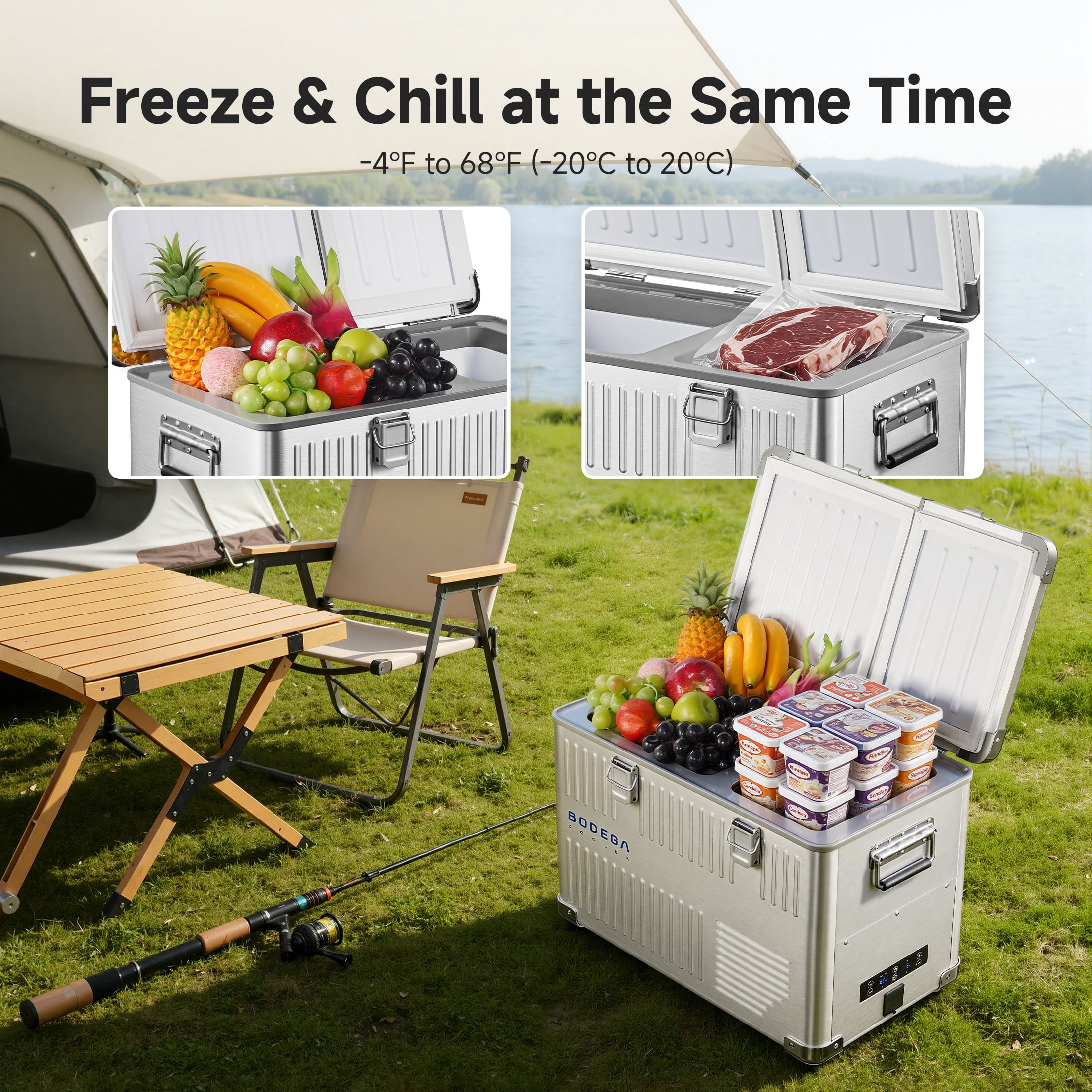 Bodega Dual-Zone 12V Car Refrigerator Portable 40L Car Refrigerator Freezer,  Aluminum Alloy Outdoor Fridge for SUV, RV, Pickup, Camping, Fishing, Travel